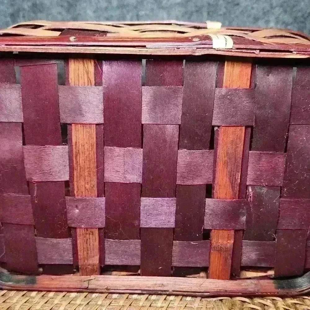 Charleston South Carolina basket Red Burgundy & Wood Tone Primitive 9 X 6.5 X 4